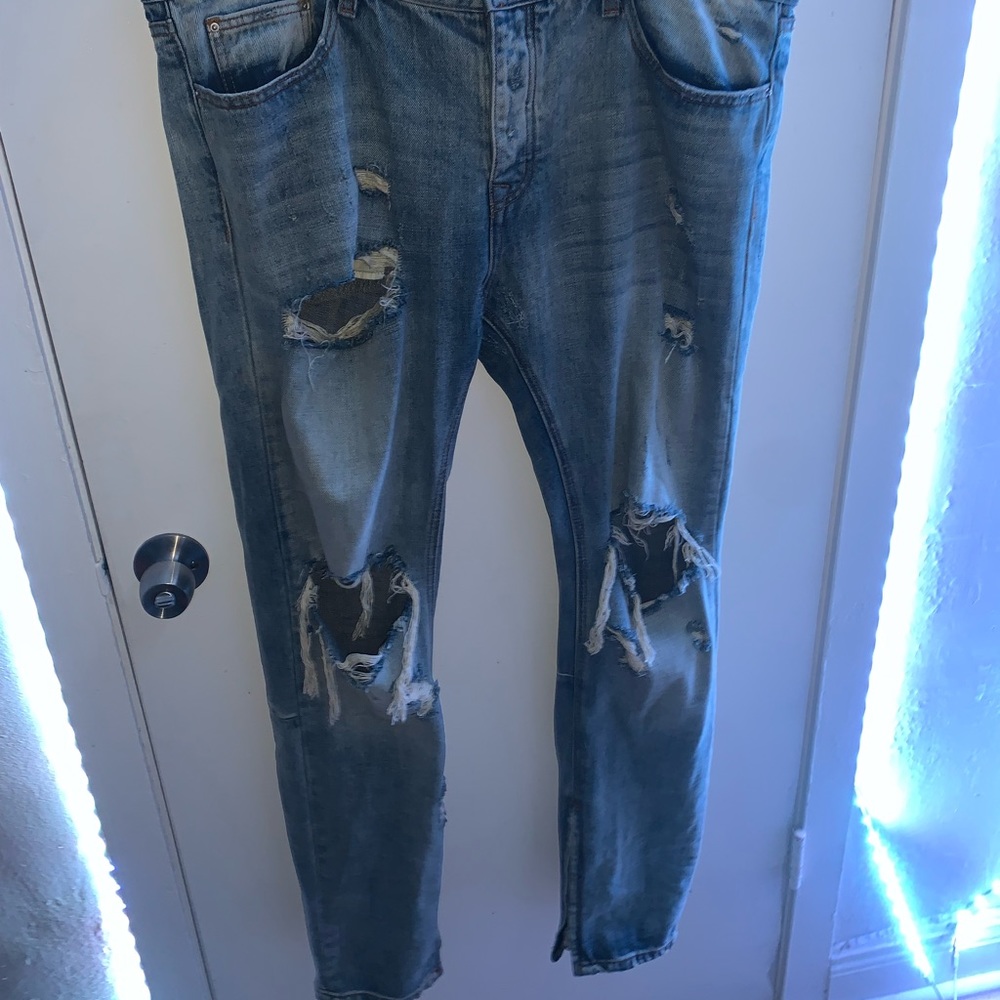 MNML Blue stretch zipper denim